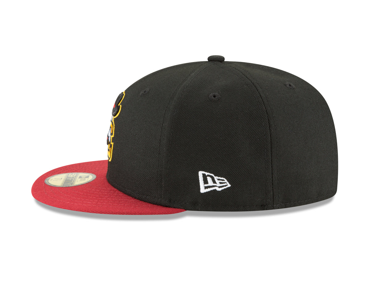 Quad Cities River Bandits New Era 59Fifty Fitted Hat (Air Jordan Retro 4  Hot Punch Black Lava Red Gray Under Brim)